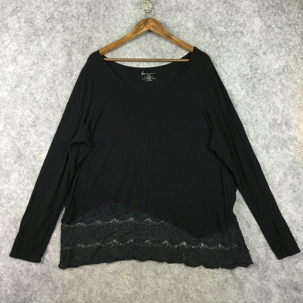 Lane Bryant Top 18 20 Long Sleeve Scoop Neck Lace Hem Asymmetric Career Casual